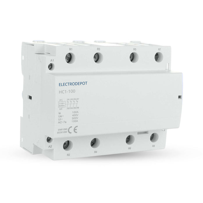 Electrodepot 100 Amp 4 Pole NC Contactor - 110/120VAC Coil for HVAC, AC, Motor Load and Lighting