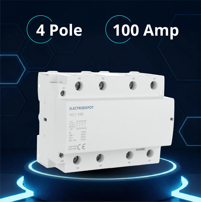 Electrodepot 100 Amp 4 Pole Normally Closed Contactor - 110/120 VAC Coil for HVAC, AC, Motor Loads and Lighting Systems