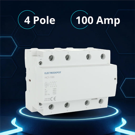 Electrodepot 100A 4 Pole Normally Open Contactor - 110/120 VAC Coil for HVAC Systems, AC, Motor Load, & Lighting Systems