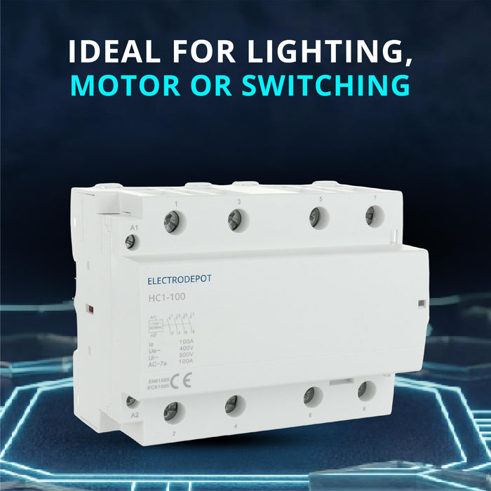 Electrodepot 100A 4 Pole Normally Open Contactor - 110/120 VAC Coil for HVAC Systems, AC, Motor Load, & Lighting Systems