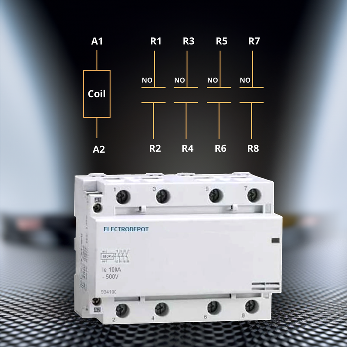 Electrodepot 100A 4 Pole Normally Open Contactor - Reliable electrical component for HVAC, AC, motor loads, and lighting control with 110/120VAC compatibility