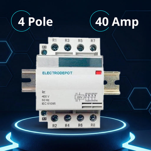 Electrodepot 40A 4 Pole Normally Open 400V Contactor - 110/120VAC Coil with DIN Rail for HVAC, AC, Motor Load & Lighting