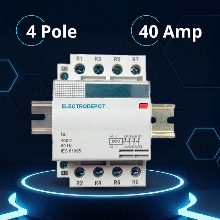 Electrodepot 40A 4 Pole Normally Open 400V Contactor - 110/120VAC Coil with DIN Rail for HVAC, AC, Motor Load & Lighting