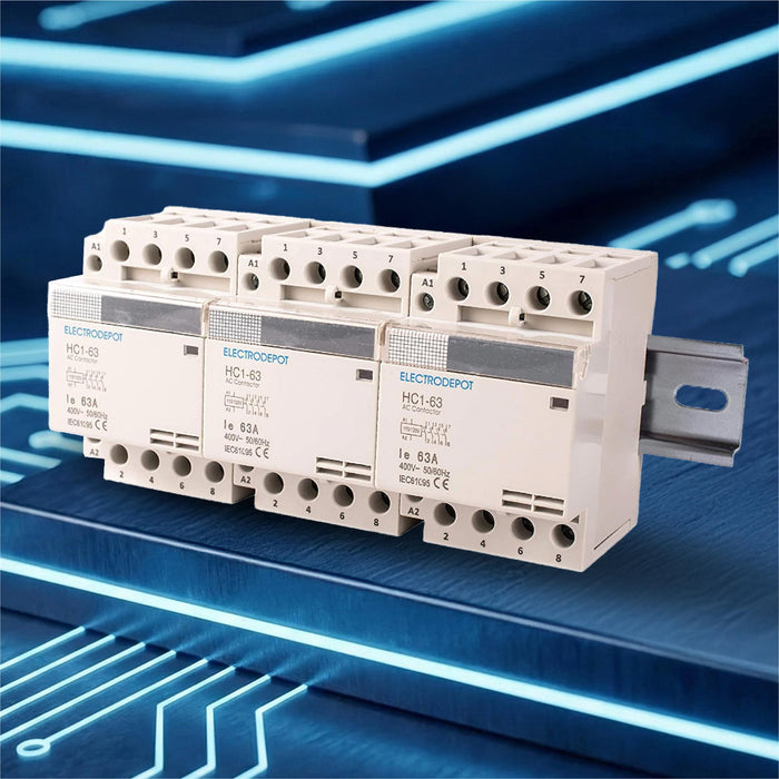 Electrodepot 40A 12 Pole (4x3) NO Contactor - 110/120VAC Coil, with DIN Rail and Screws for HVAC, AC, Motor and Lighting