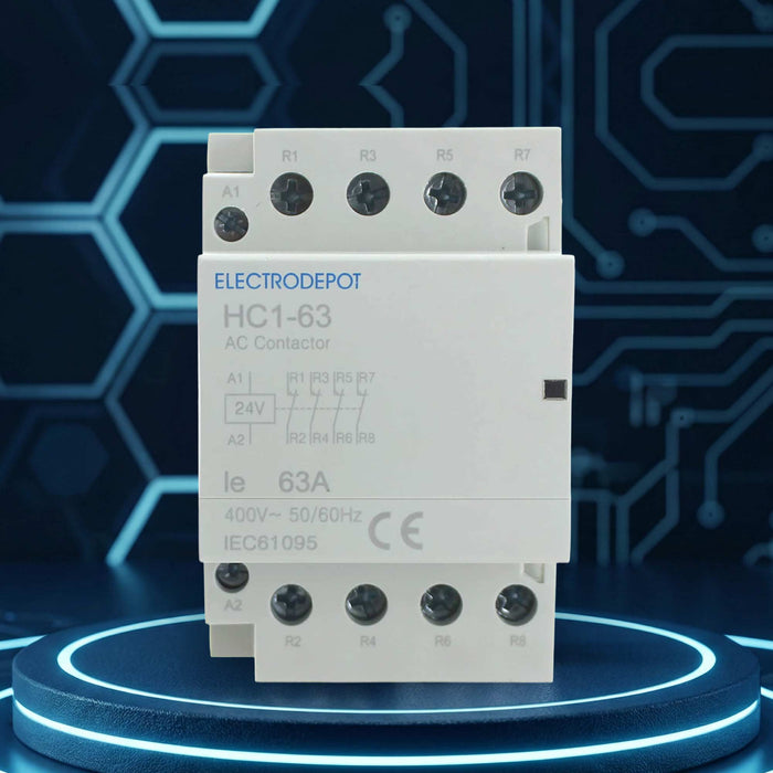 Electrodepot 63A 4 Pole IEC Normally Closed Contactor - 24V Coil for HVAC, Air Conditioner, Motor Load & Lighting Systems