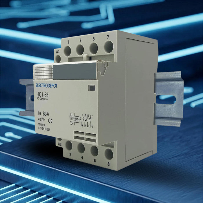 Electrodepot 60A 4 Pole Normally Open Contactor 400V - 110/120VAC for HVAC, AC, Motor Load and Lighting - With DIN Rail