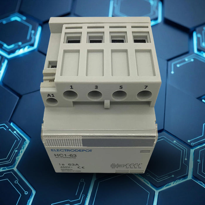 Electrodepot 60A 4 Pole Normally Open Contactor 400V - 110/120VAC for HVAC, AC, Motor Load and Lighting - With DIN Rail