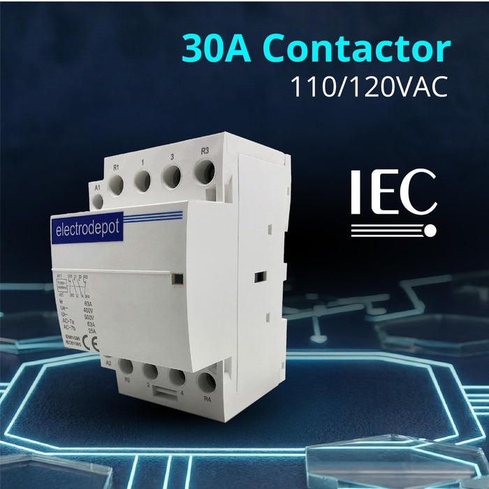 Electrodepot 40A 4 pole (2 Normally Open / 2 Normally Closed) Contactor - 110/120VAC for HVAC, AC, Motor Load & Lighting
