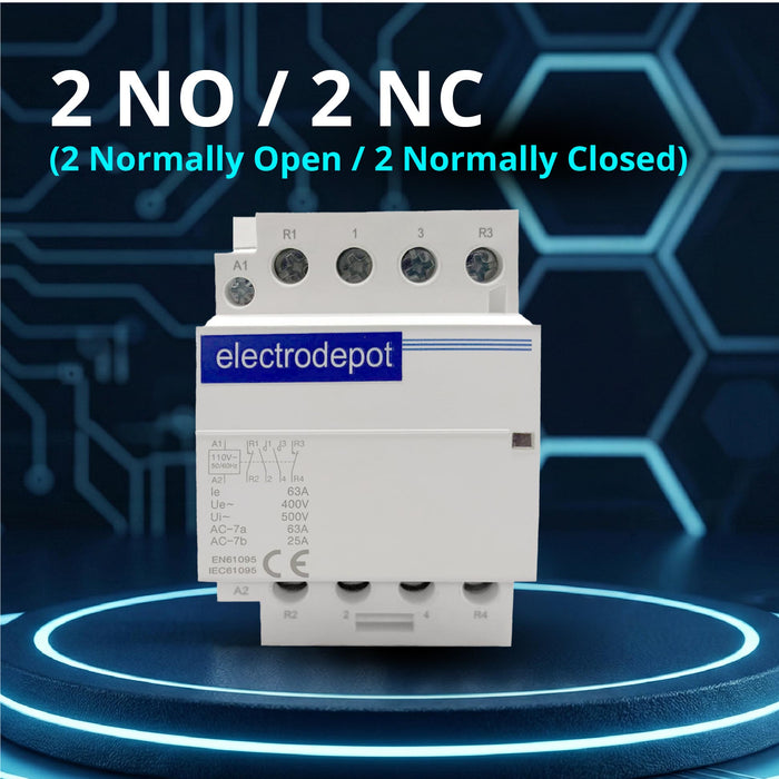 Electrodepot 40A 4 pole (2 Normally Open / 2 Normally Closed) Contactor - 110/120VAC for HVAC, AC, Motor Load & Lighting