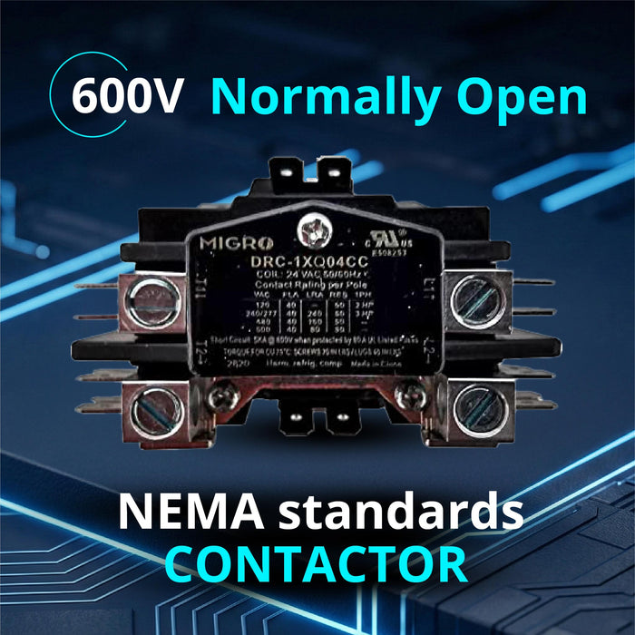 Migro 40 Amp 1 Pole 24V - 600V Definite Purpose Contactor for HVAC Heavy Duty Systems - Inductive 40Amp, Resistive 50Amp