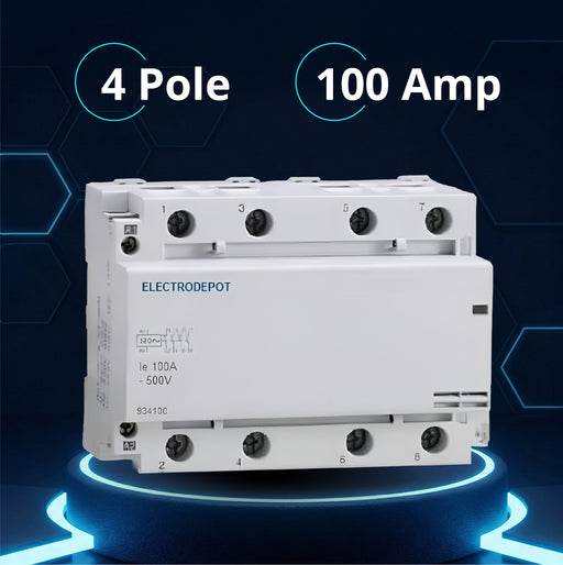 Electrodepot 100A 4 Pole Normally Open Contactor - 110/120 VAC Coil for HVAC Systems, AC, Motor Load, & Lighting Systems