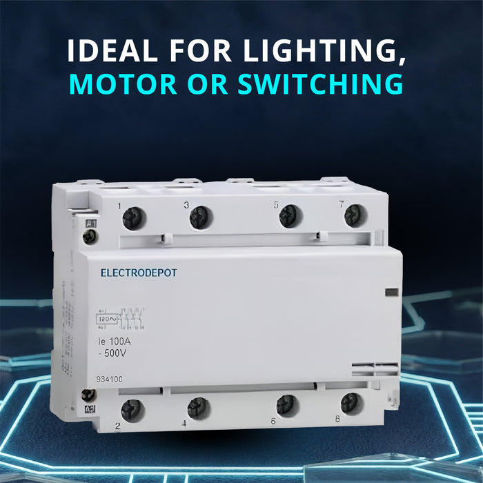 Electrodepot 100 Amp 4 Pole Normally Closed Contactor - 110/120 VAC Coil for HVAC, AC, Motor Loads and Lighting Systems