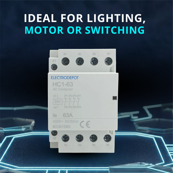Electrodepot 63A 4 Pole IEC Normally Closed Contactor - 24V Coil for HVAC, Air Conditioner, Motor Load & Lighting Systems