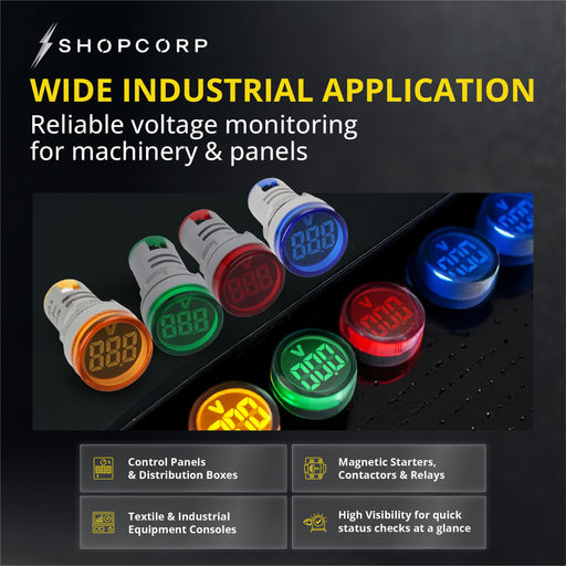 Shopcorp Round LED Voltage Meter Indicator – AC50-500V, 22 mm Digital Voltmeter