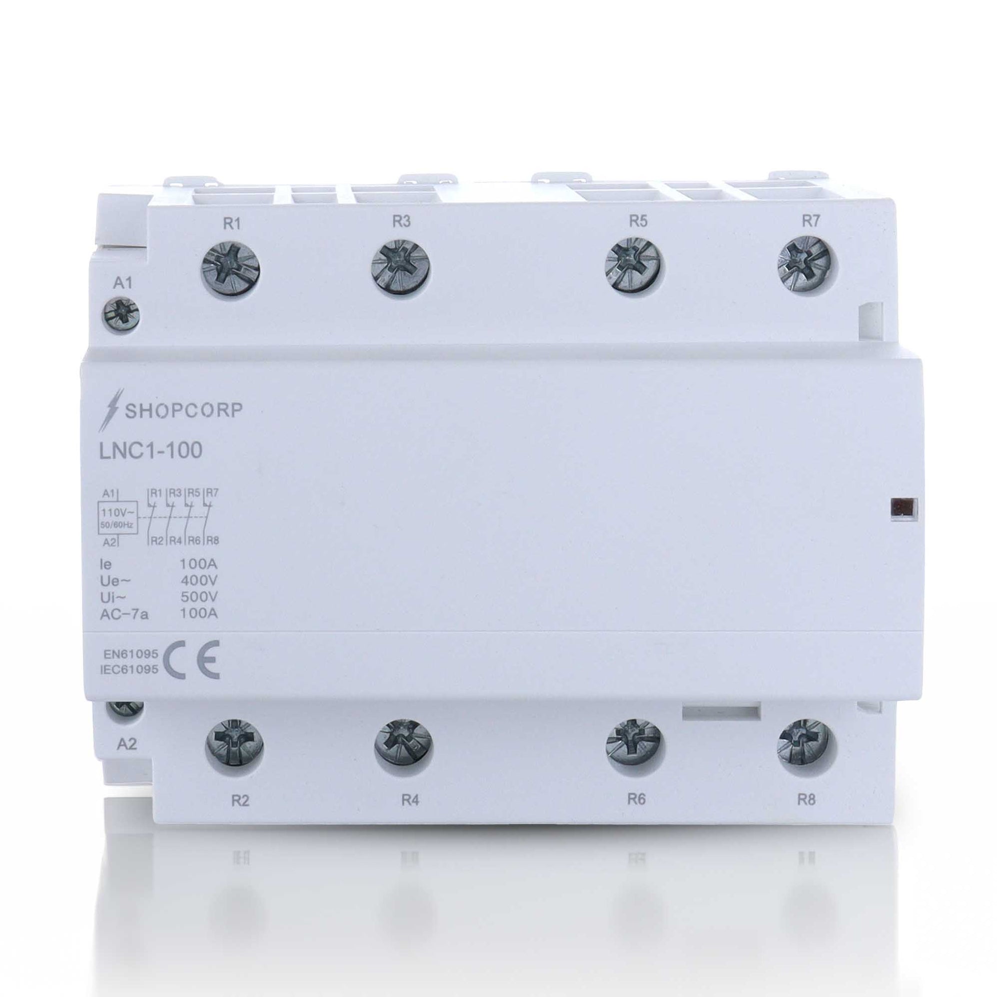 Closed Contactor Contactor, 4 Pole Normally Closed, 110/120V, 100A + Aluminum DIN Rail ...