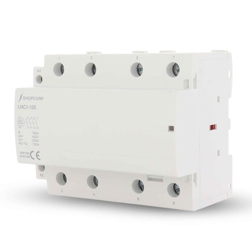 Shopcorp 100 Amp 4 Pole Normally Open IEC 500V Contactor 240VAC Coil for HVAC, AC, Motor Load and Lighting