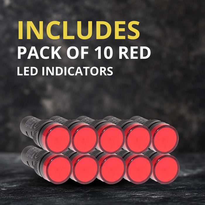 Shopcorp 20mA Energy Saving, Industrial LED Indicator Lights - 10 Red Bulbs