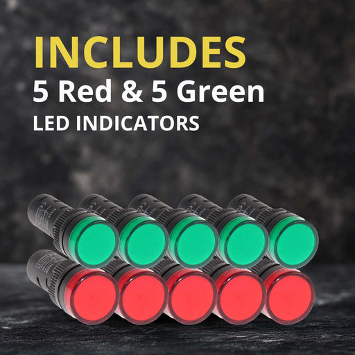 Shopcorp 20mA Energy Saving, Industrial LED Indicator Lights - 5 Green and 5 Red Bulbs