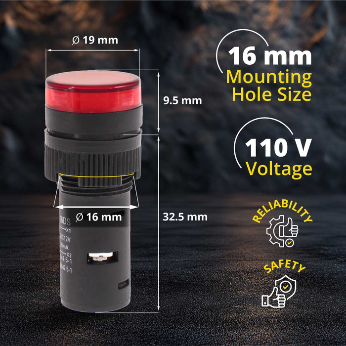 Shopcorp 20mA Energy Saving LED Indicator Lights - Red - 16mm, 24V