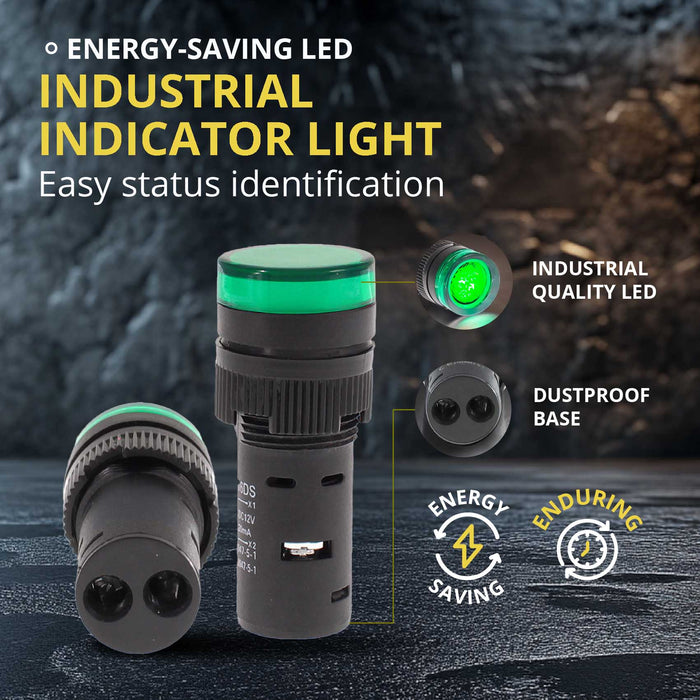 Shopcorp 20mA Energy Saving, Industrial LED Indicator Lights - 10 Green Bulbs