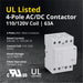 Shopcorp 63A AC/DC 4 Pole Normally Open UL Listed Contactor | 120V Coil, IEC 400V, DIN Rail Mount