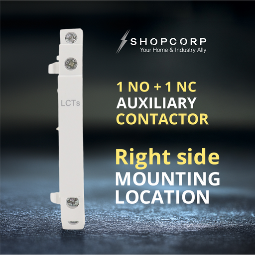 Shopcorp Auxiliary Contact for AC Contactor 1 NO 1 NC Auxiliary Contact Block, Right Side Mounting Location