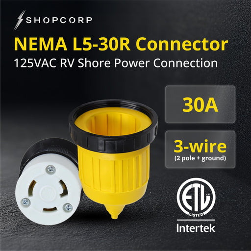 30 Amp Twist Lock RV Plug, Power Cord Connector Kit w/Cord Boot Protector + Receptacle - NEMA L5-30R 125/250V - 3/14AWG Power Wire Compatible, ETL Approved for Boat Trailer and RV Accessories