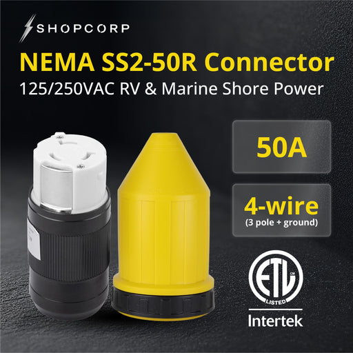 50 Amp Twist Lock RV Plug, Power Cord Connector Kit w/Cord Boot Protector & Receptacle - NEMA SS2-50R 125/250V - 6/3+8/1AWG Power Wire Compatible, ETL Approved for Boat Trailer and RV Parts