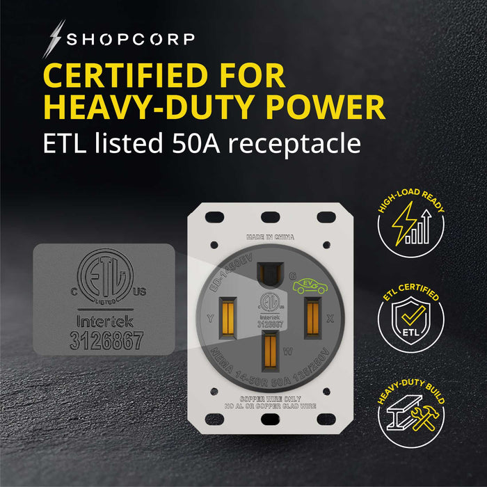 Shopcorp NEMA 14-50R Outlet | 50 Amp 125/250V EV Charging Receptacle