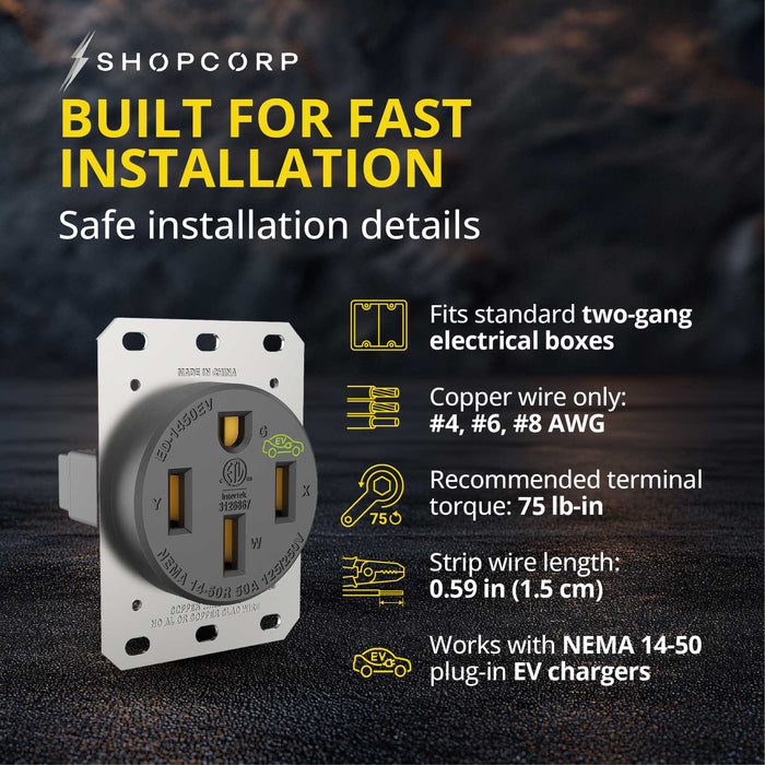 Shopcorp NEMA 14-50R Outlet | 50 Amp 125/250V EV Charging Receptacle