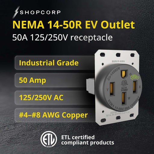 Shopcorp NEMA 14-50R Outlet | 50 Amp 125/250V EV Charging Receptacle