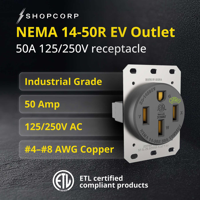 Shopcorp NEMA 14-50R Outlet | 50 Amp 125/250V EV Charging Receptacle