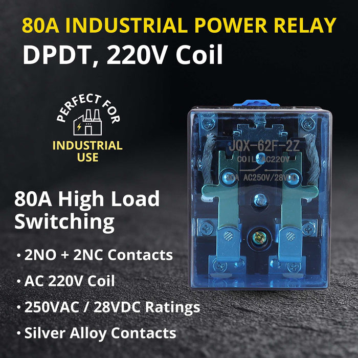 Shopcorp 80A DPDT Power Relay | 220V Coil, 2NO/2NC Heavy-Duty Industrial Relay