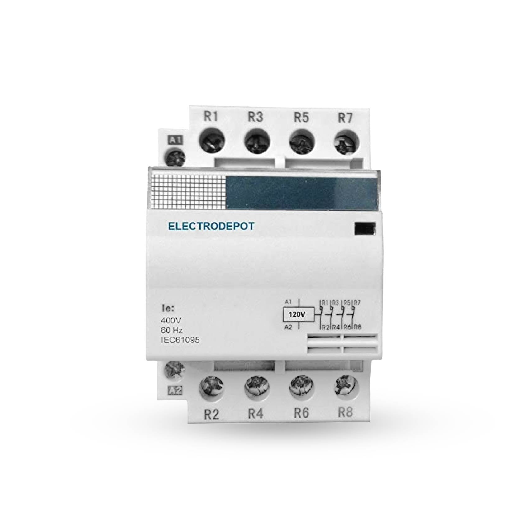 Air Conditioner Contactor Shopcorp 40 Amp 4 Pole Normally Open IEC 400V Contactor Silent Operation 110 120vac Coil Motor Load 40a And Lighting Load 63a With Mounting Base For Din Rail Ac