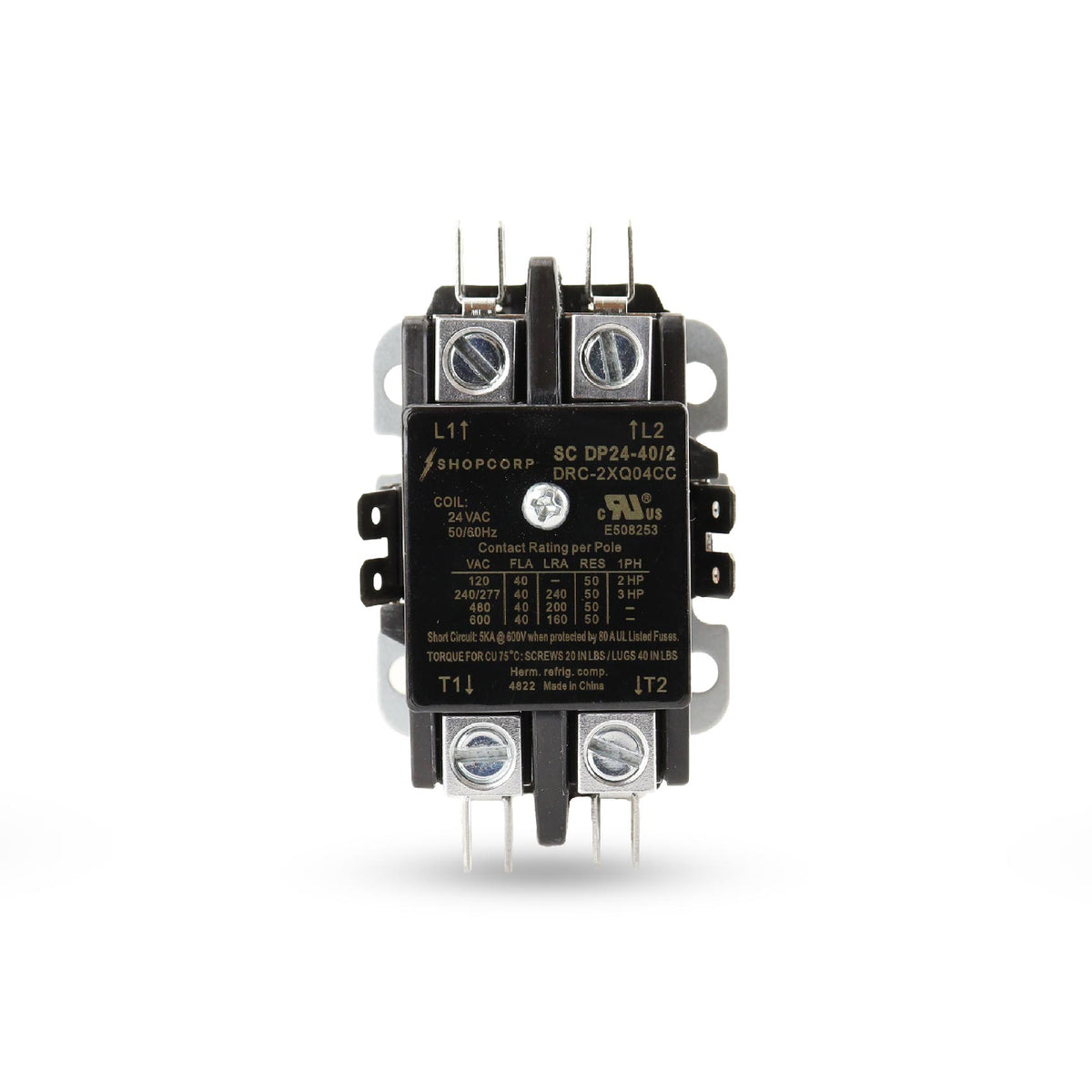 Contactor 40A, 600V, 24V, 2 Pole, Inductive 40A/Resistive 50A ...