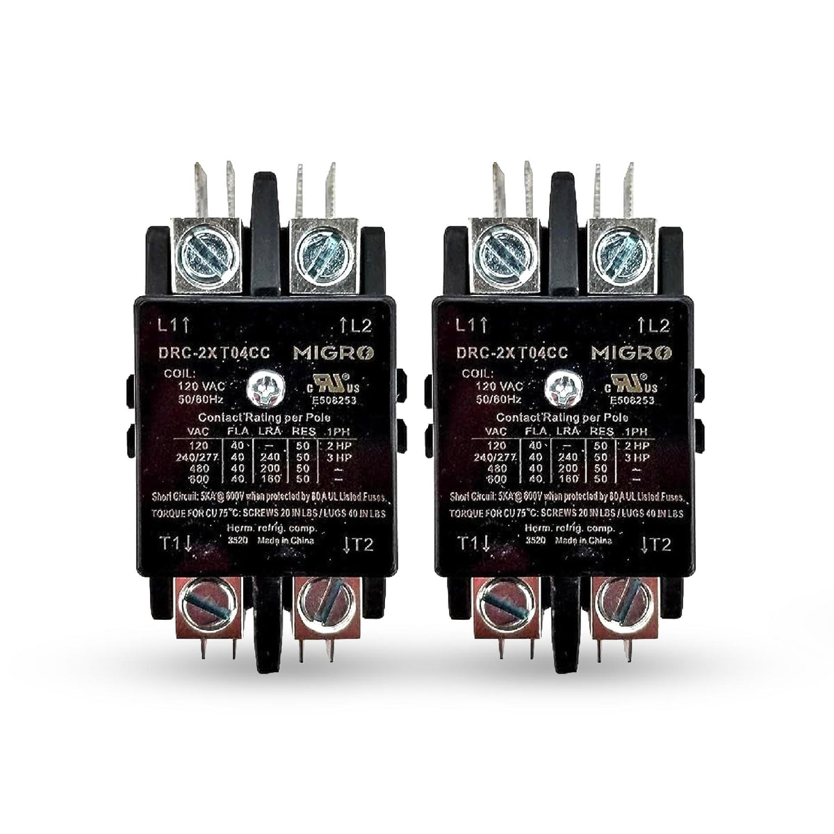 Contactor 40A, 600V, 24V, 2 Pole, Inductive 40A/Resistive 50A ...