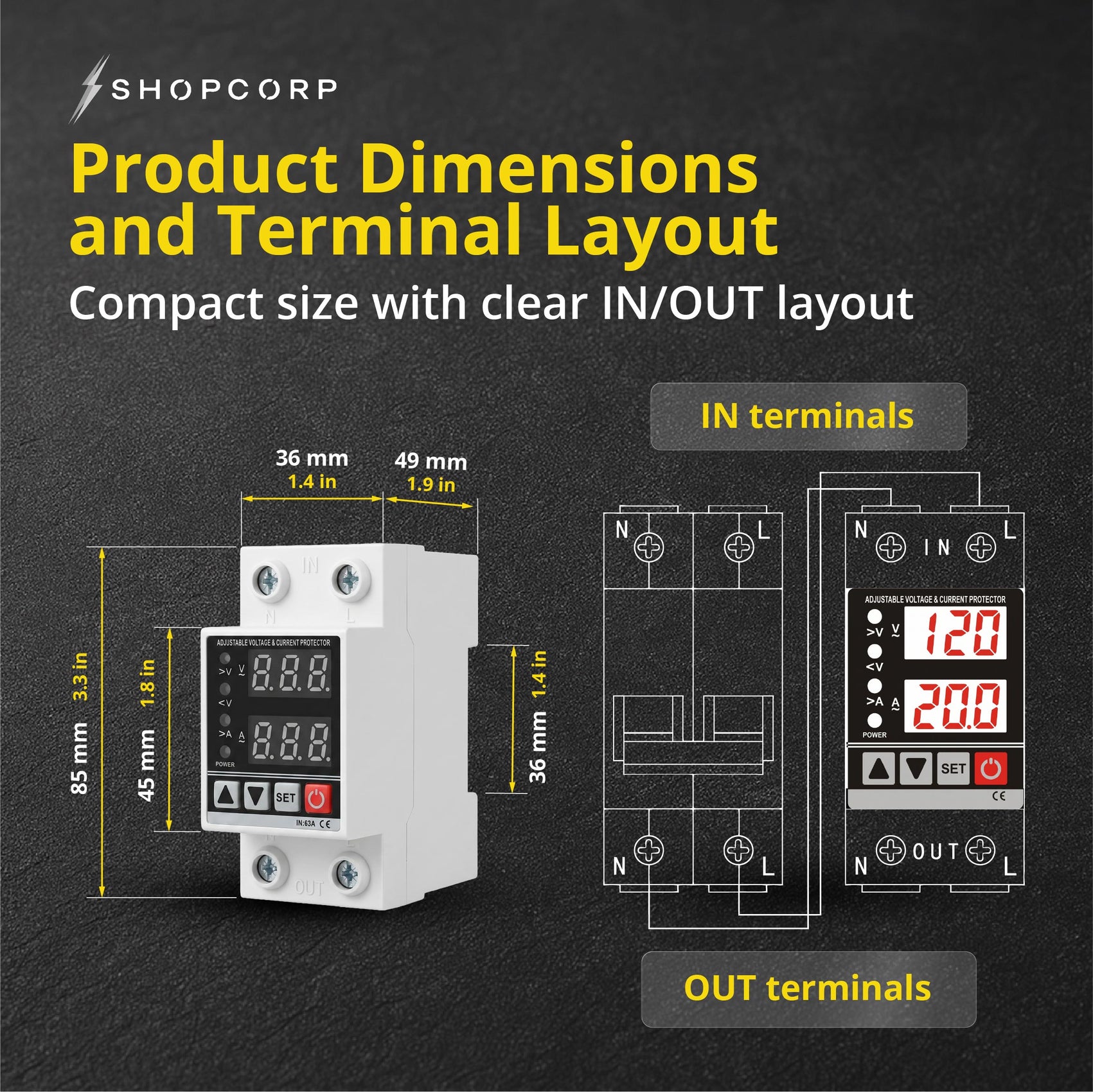 63A DIN Rail Voltage Protector AC 120V with Digital V/A Monitor ...
