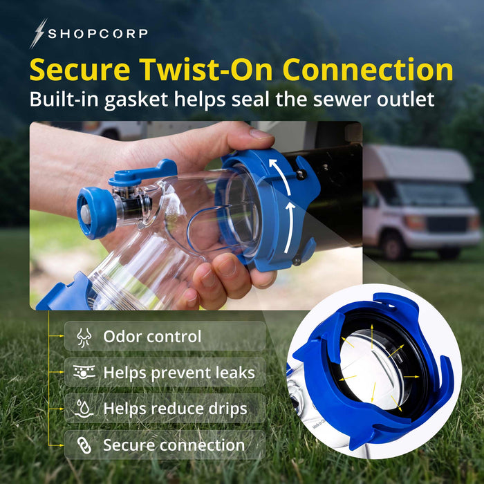 Shopcorp RV Tank Rinser, Clear 45° Sewer Hose Adapter with Water Valve