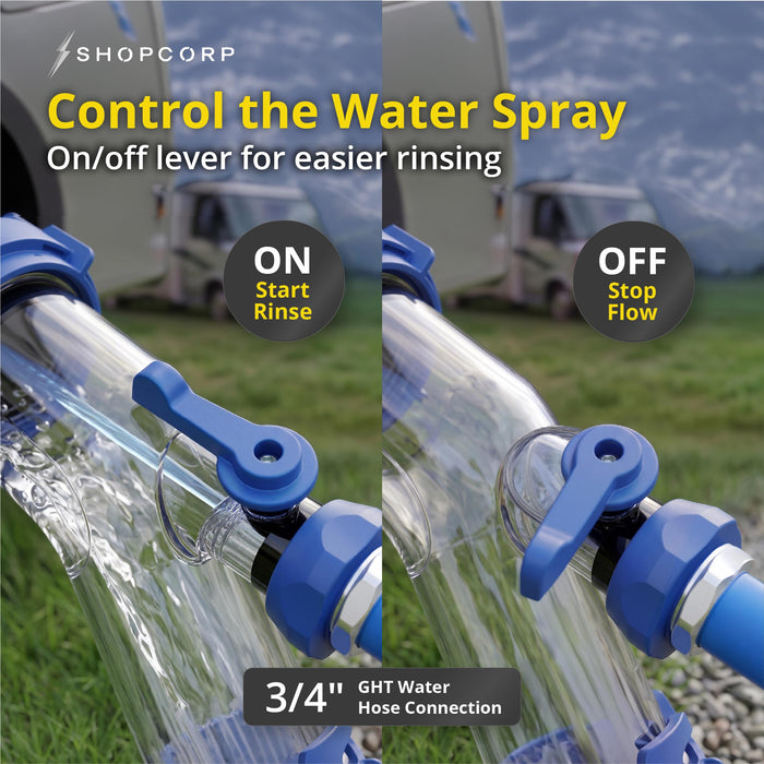 Shopcorp RV Tank Rinser, Clear 45° Sewer Hose Adapter with Water Valve