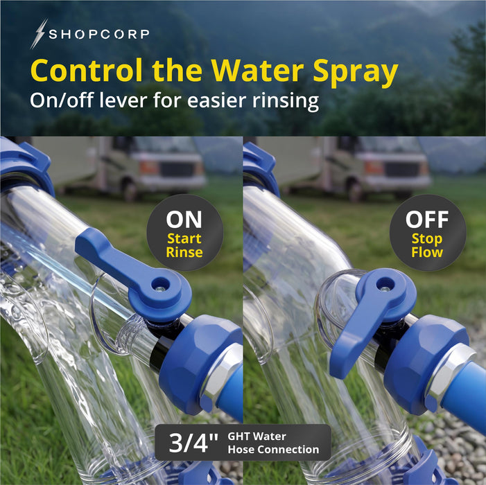 Shopcorp RV Tank Rinser, Clear 45° Sewer Hose Adapter with Water Valve