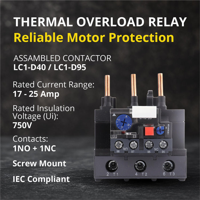 Shopcorp Thermal Overload Relay LR2-D33 (17-25A) - Motor Protection Relay with 1NO/1NC, IEC Rated