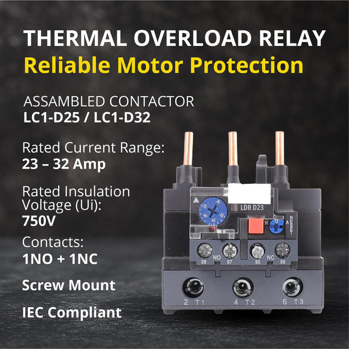 Shopcorp Thermal Overload Relay LR2-D2353 (LRD33), 23–32A, 1NO + 1NC, IEC 60947-4-1 Motor Protection Relay