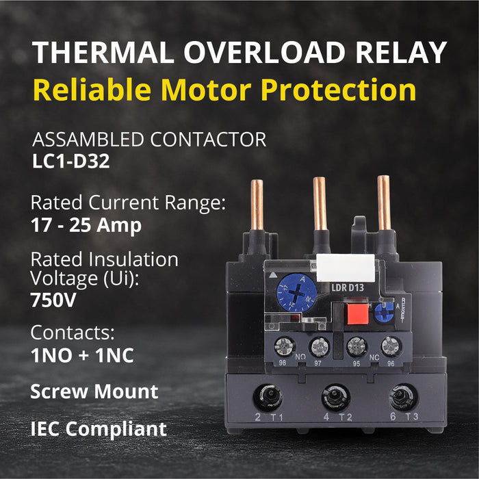 Shopcorp Thermal Overload Relay LRD1322, 17–25A, 1NO + 1NC, IEC 60947-4-1 Motor Protection Relay