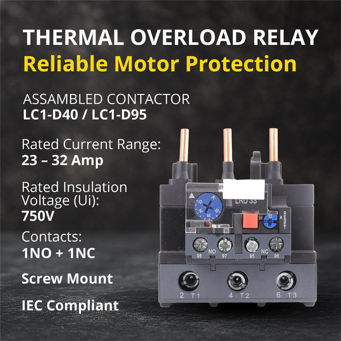 Shopcorp Thermal Overload Relay LR2-D33 (23-32A) - Motor Protection Relay with 1NO/1NC, IEC Rated