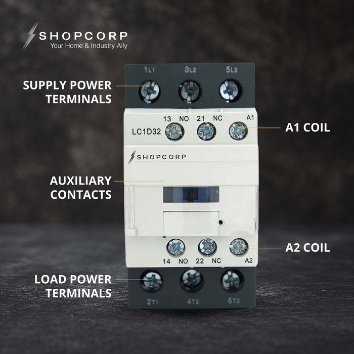 Shopcorp 30A 3 Pole Contactor - NO IEC 660V, Aux 1NO/1NC - 110/120VAC Coil or 220/240VAC Coil for HVAC, AC, Motor and Lighting