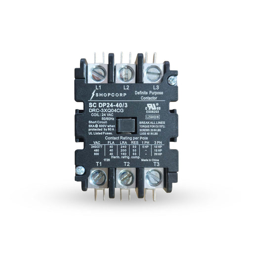 Shopcorp 40 Amp 3 Pole Definite Purpose Contactor – 24VAC Coil, UL Listed for HVAC, Refrigeration & Heat Pump Systems