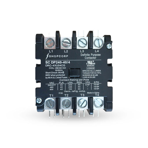 Shopcorp 40 Amp 4 Pole Definite Purpose Contactor – 208/240VAC Coil for HVAC, Refrigeration & Heat Pump Systems