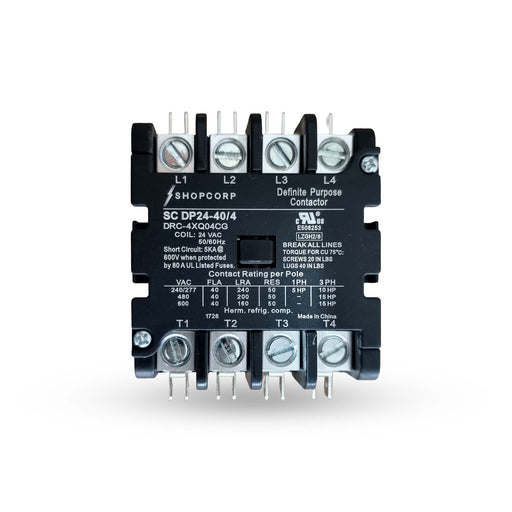 Shopcorp 40 Amp 4 Pole Definite Purpose Contactor – 24VAC Coil for HVAC, Refrigeration & Heat Pump Systems