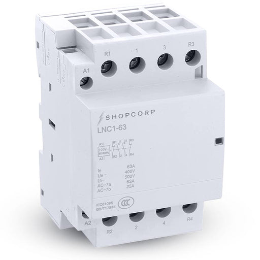 Shopcorp 63 Amp 4 Pole 2NO / 2NC 400V Contactor, 220VAC Coil for HVAC, Air Conditioner, Motor Load & Lighting System