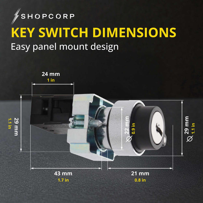 Shopcorp 2 - Position Maintained Selector Rotary Key Switch - 22mm, 600V and 10A Electrical Switch